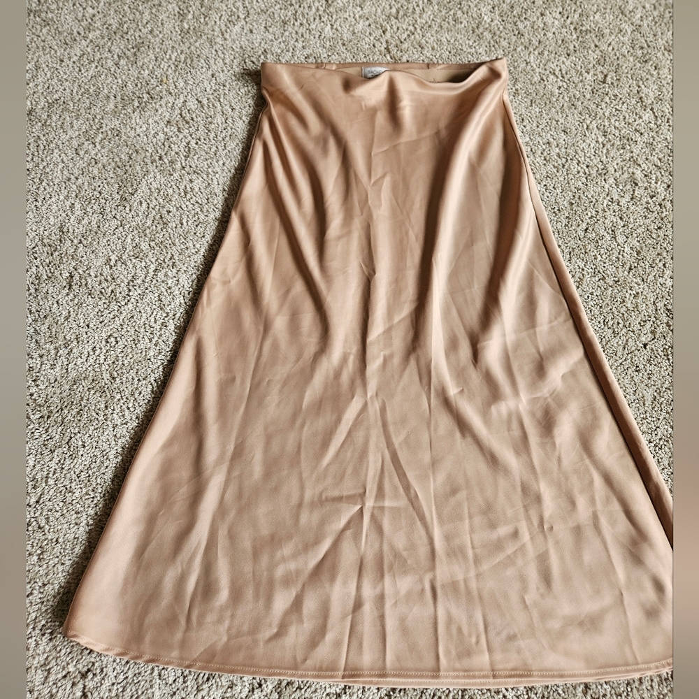 Rachel Zoe Tan Satin Silky Midi Skirt